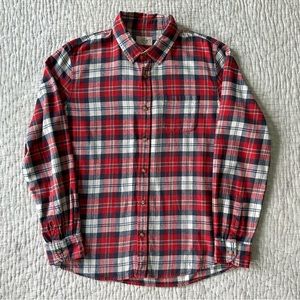 MARINE LAYER LONG SLEEVE BUTTON UP FLANNEL SHIRT RED PLAID 100% COTTON (LARGE)
